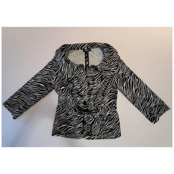 EUC Vintage Zebra Print Light Cotton Jacket 3/4 Sleeve and Cinched Waist -Size S - Picture 6 of 10